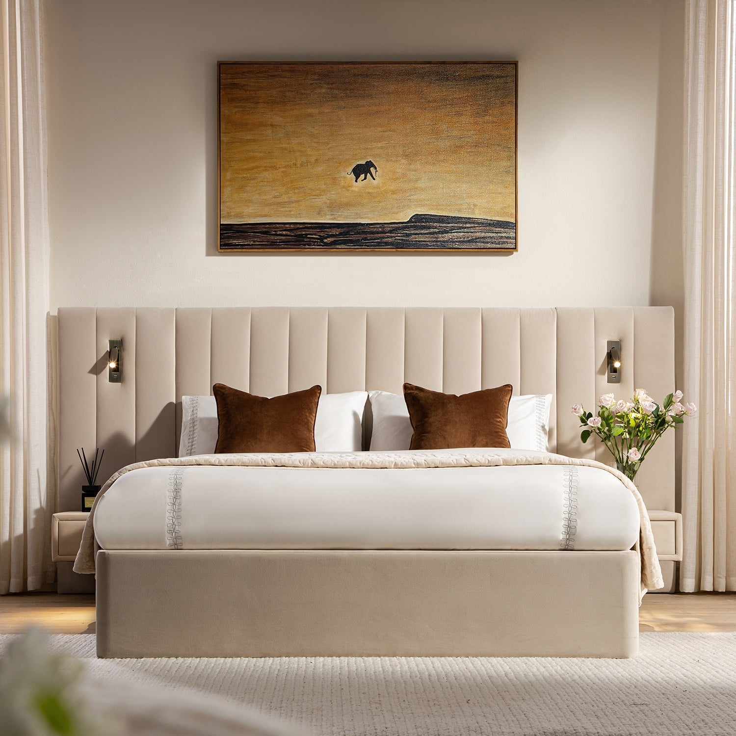 Tremezzo Oversized Ottoman Bed with Storage, Champagne Velvet