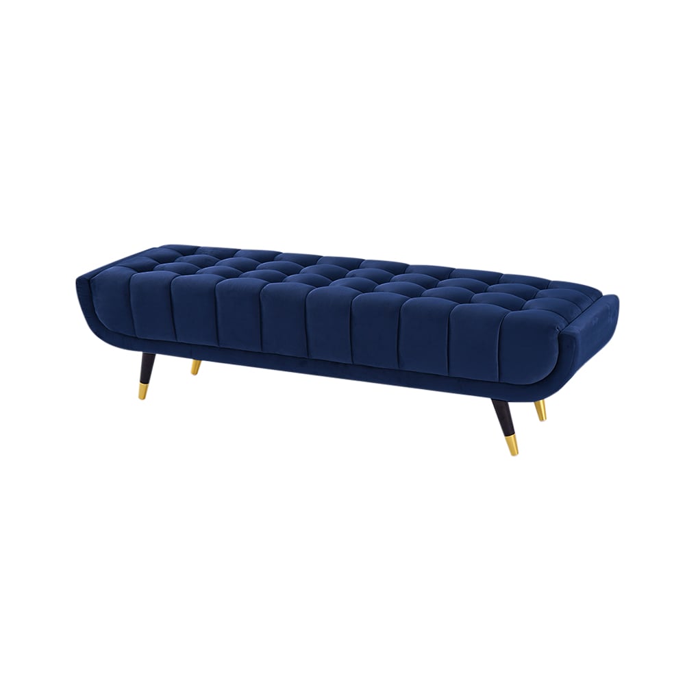 Enoak Modern Blue Bedroom Bench Velvet Upholstery Wooden Legs – view 9