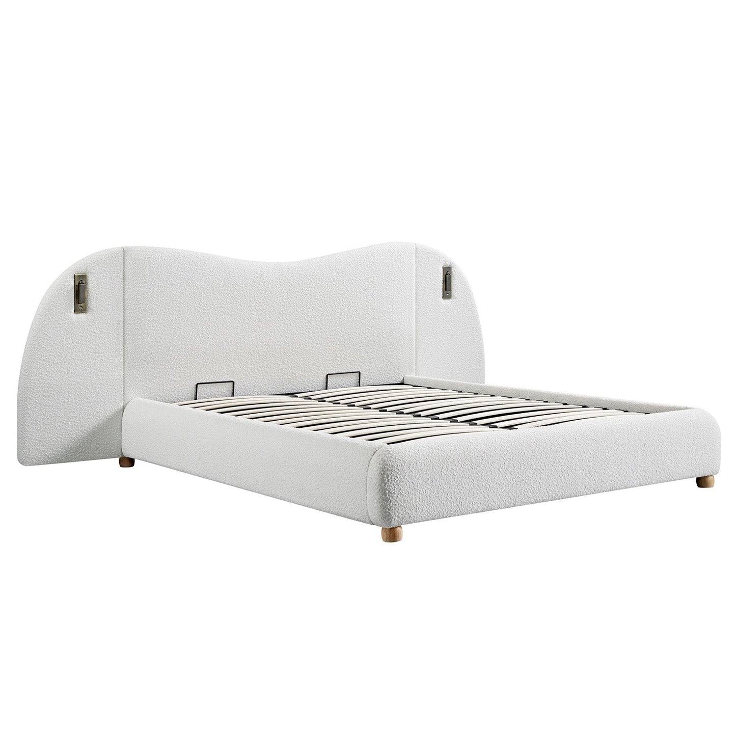 Egerie Extended Headboard Ottoman Bed with Storage, Beige Boucle