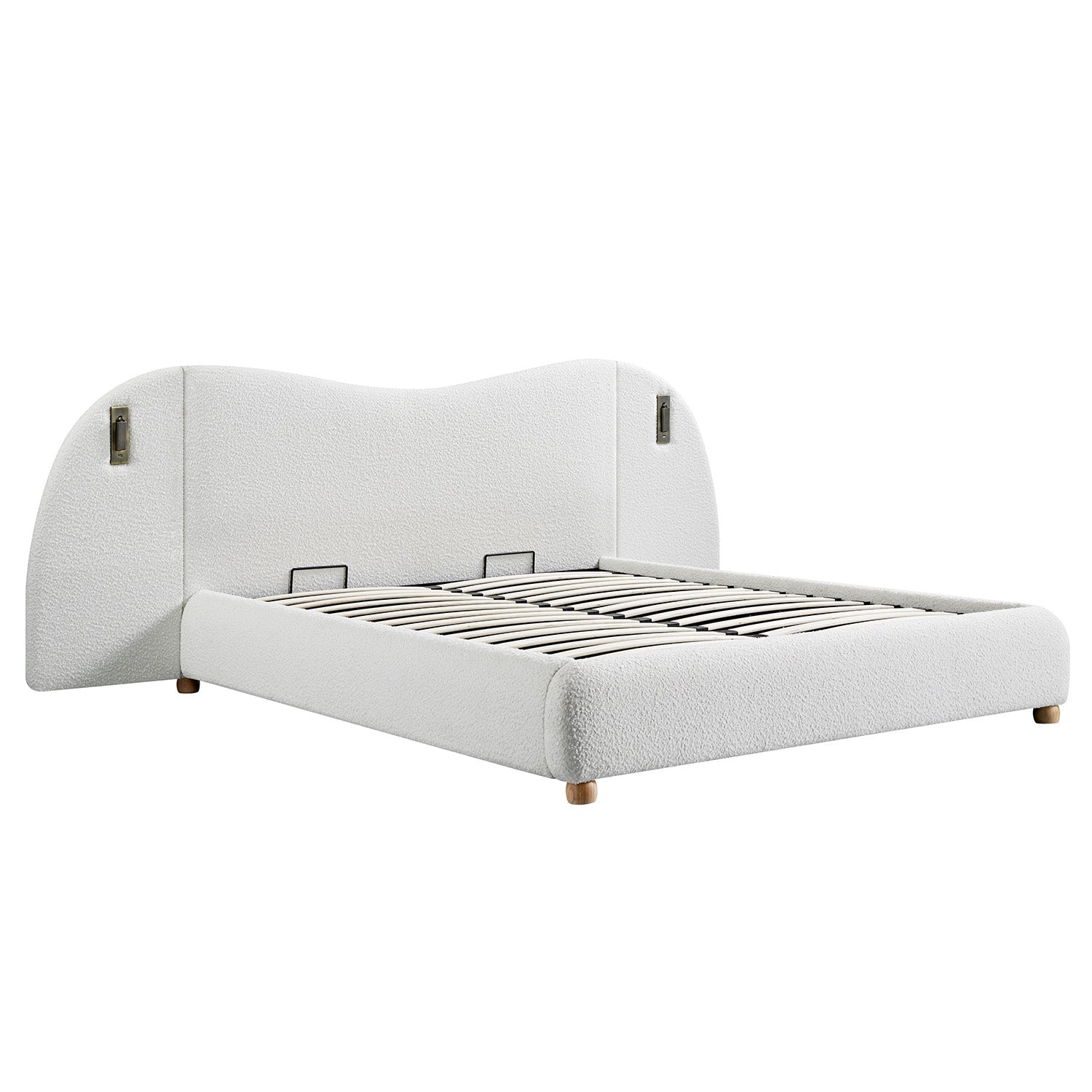 Egerie Extended Headboard Ottoman Bed with Storage, Beige Boucle