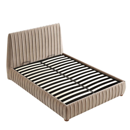 Helia Pleated Ottoman Bed with Storage, Taupe Velvet