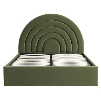 Archer Moss Green Velvet Ottoman Bed with Storage