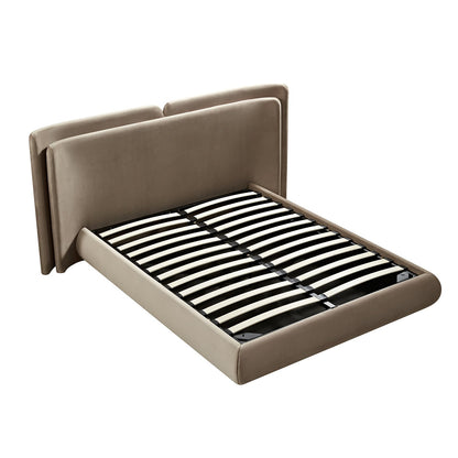 Jolene Layered Wingback Bed with Storage, Taupe Velvet