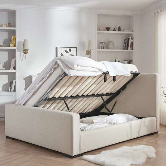 Antoine Side-Opening Ottoman Bed with Storage, Ivory Linen Blend