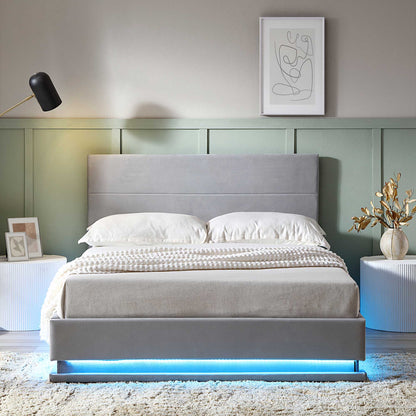 Buxton End Opening Ottoman Bed with Storage Frame with Multi-colour LED Light Strip (Light Grey Velvet)
