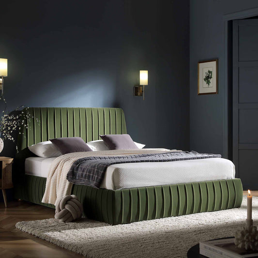 Helia Pleated Ottoman Bed with Storage, Moss Green Velvet