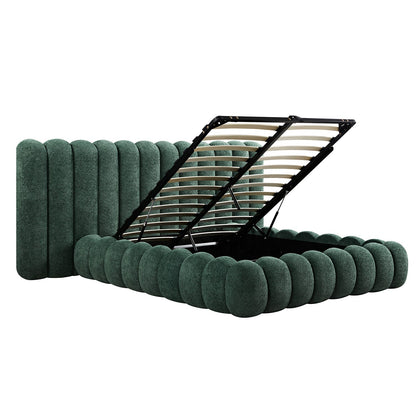 Sebastian Grand Bed with Storage, Forest Green Teddy Bouclé