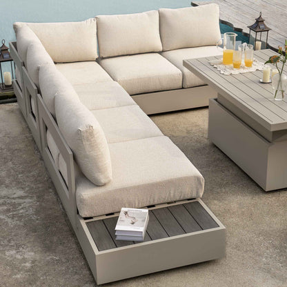 Jardin Aluminium Large Corner Casual Garden Dining Set with Rising Table, Pumice