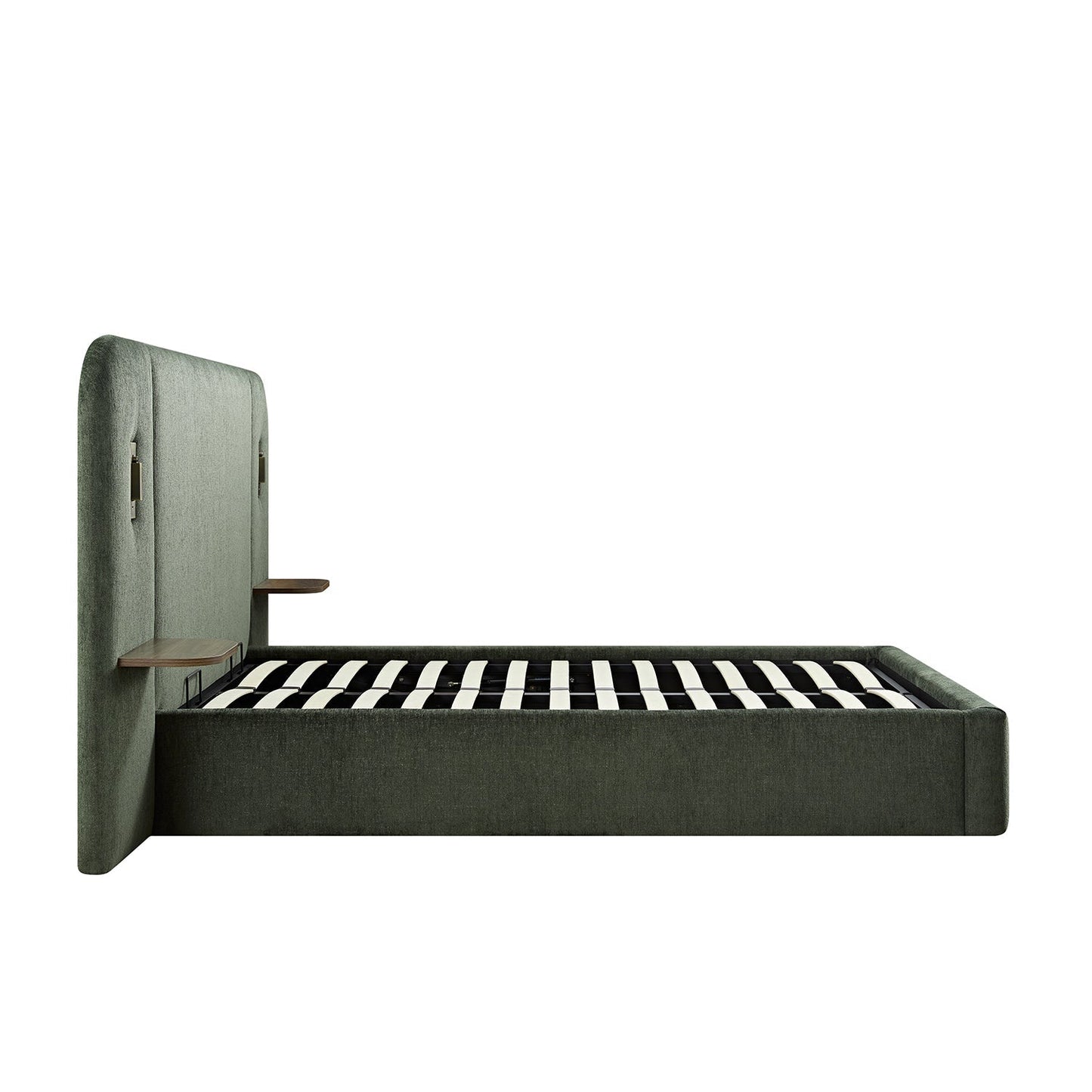 Della Extended Headboard Bed with Storage, Moss Green Chenille