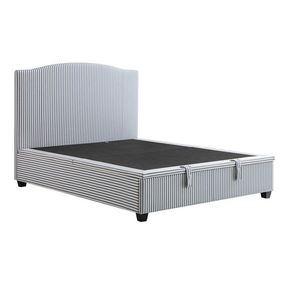 Chilworth Upholstered Ottoman Bed with Storage, Blue Stripe Linen Blend