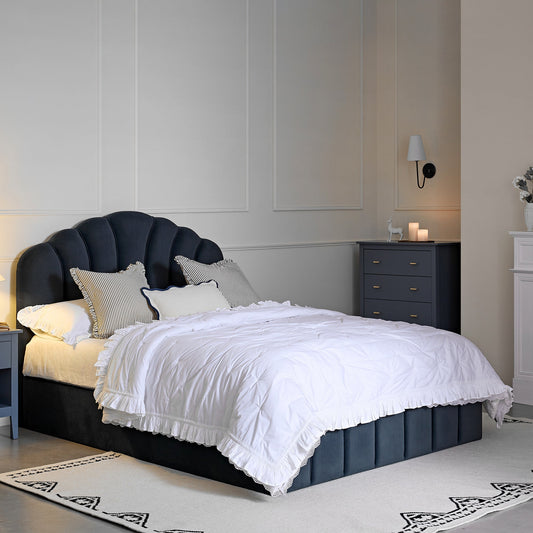 Hana Ottoman Bed with Storage, Aegean Blue Velvet