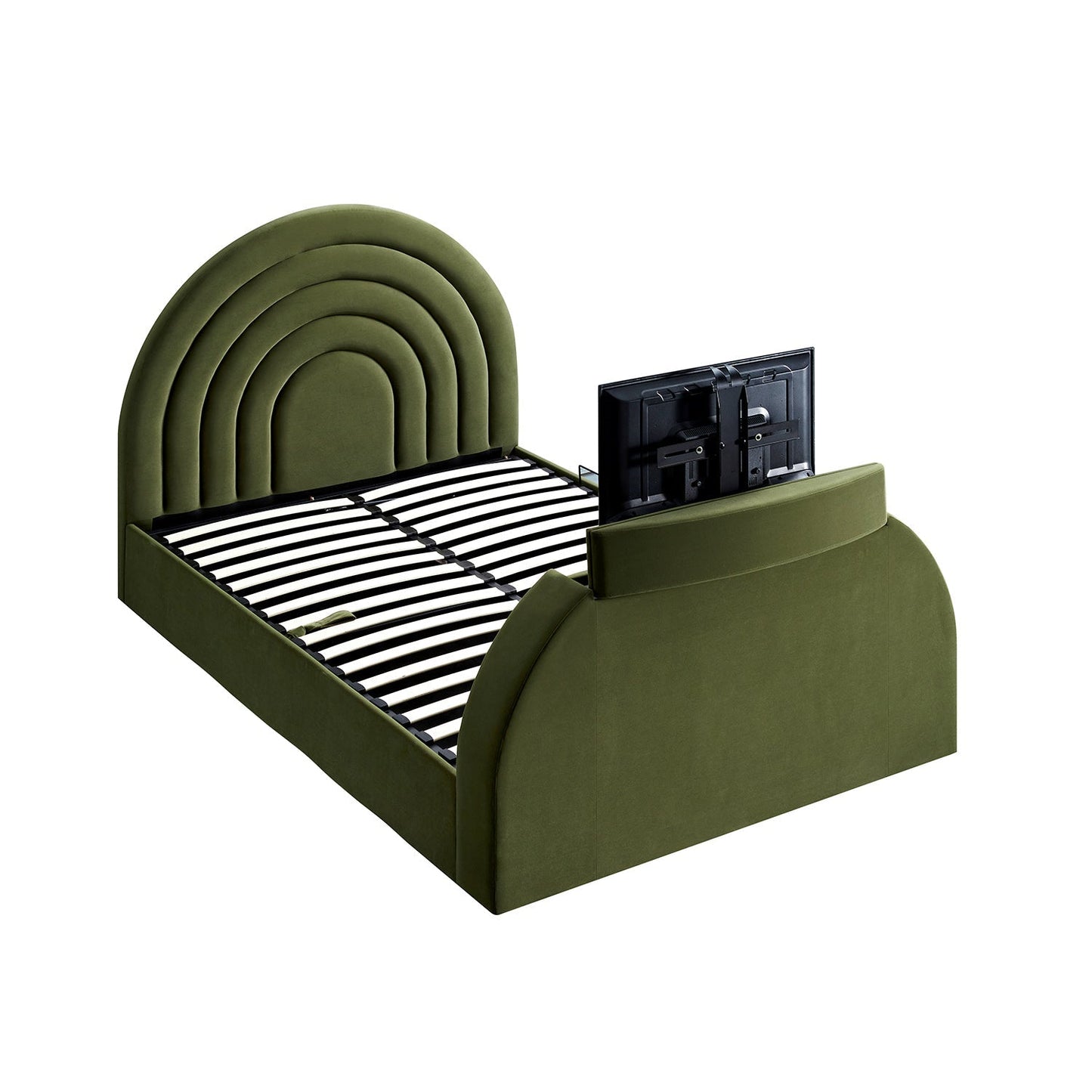 Archer Moss Green Velvet TV Bed with Ottoman Storage