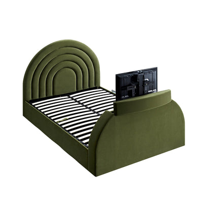 Archer Moss Green Velvet TV Bed with Ottoman Storage