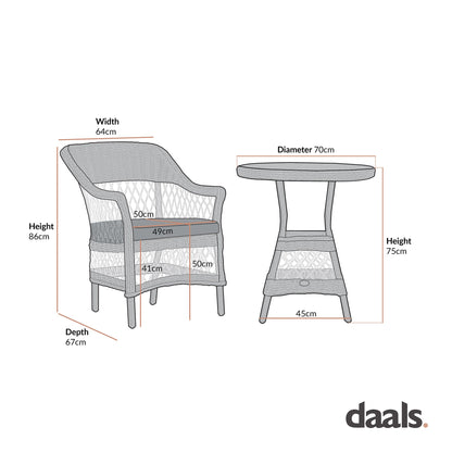 Willowbrook Lattice Weave Rattan Bistro Set, Dark Grey