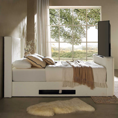 Wilton White Boucle TV Bed with Ottoman Storage