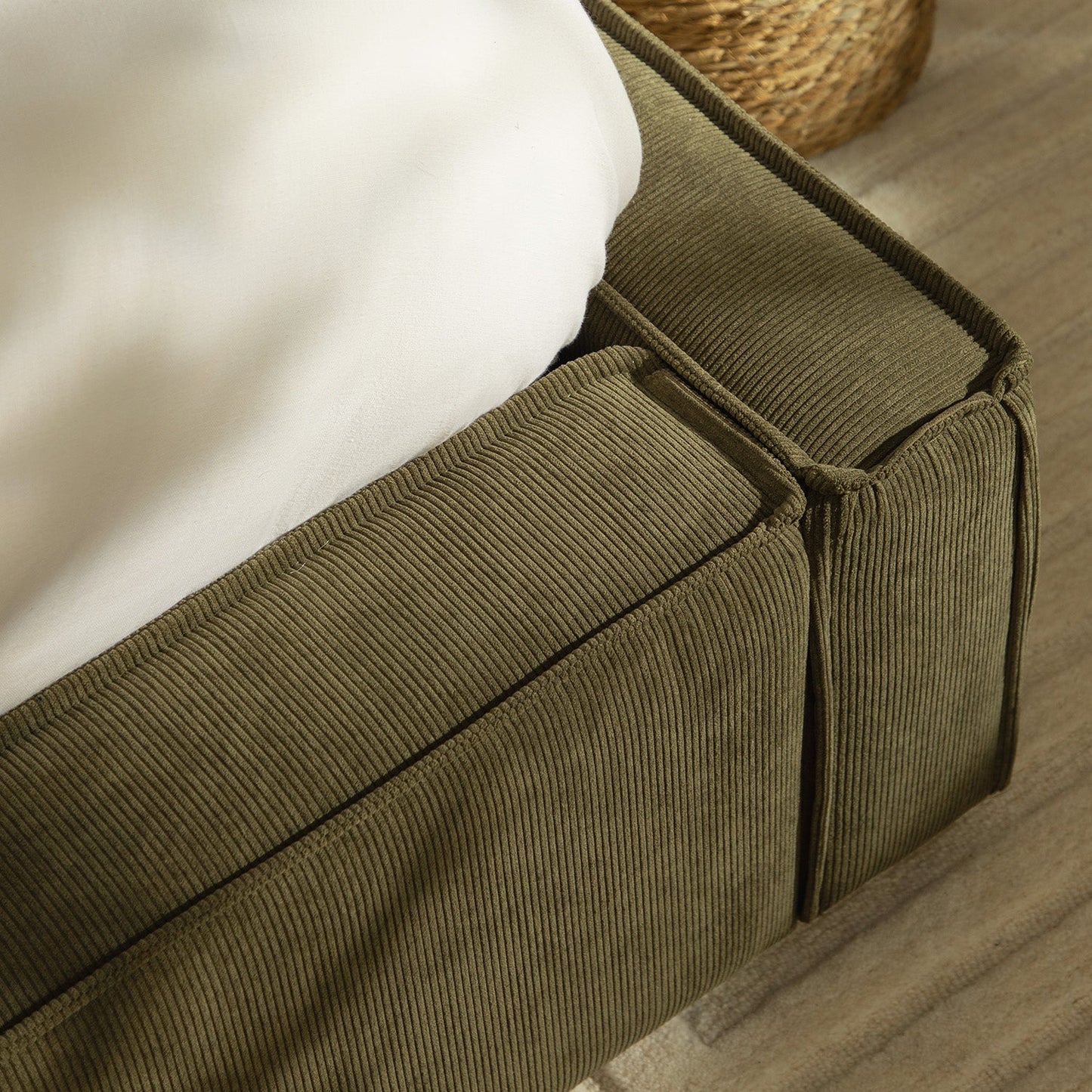 Claudine Ottoman Bed with Storage, Moss Green Corduroy