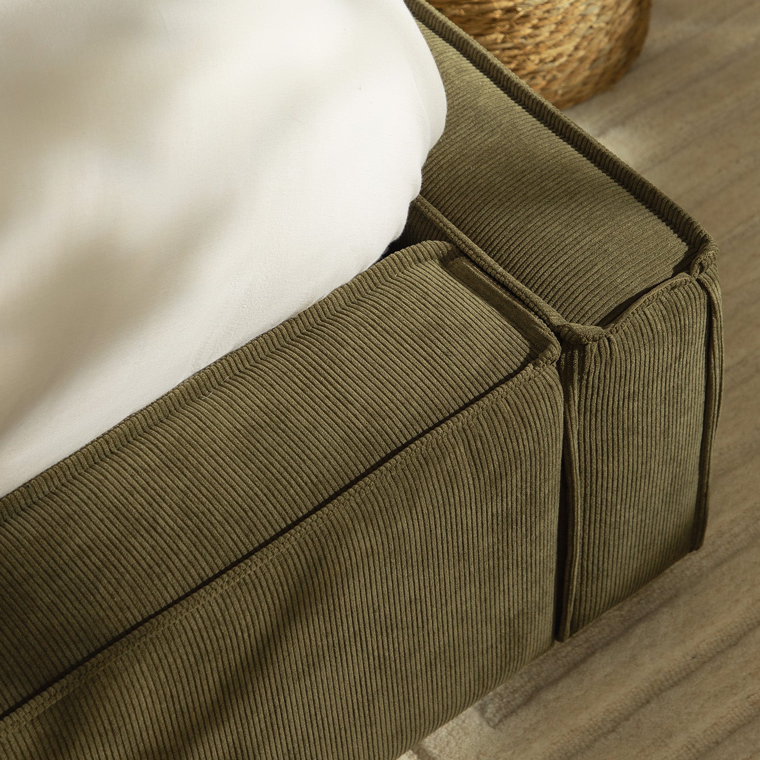 Claudine Ottoman Bed with Storage, Moss Green Corduroy