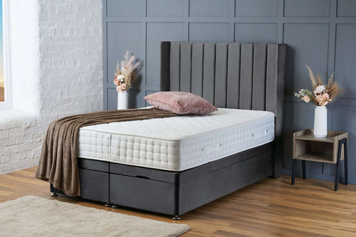 Hannah Ottoman Divan Bed with 54 Inch Headboard – Extra Deep Storage – Grey Plush
