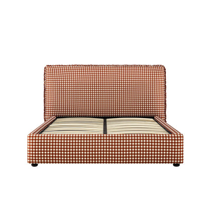 Celeste Upholstered Bed with Storage with Ruffled Headboard, Brick Gingham