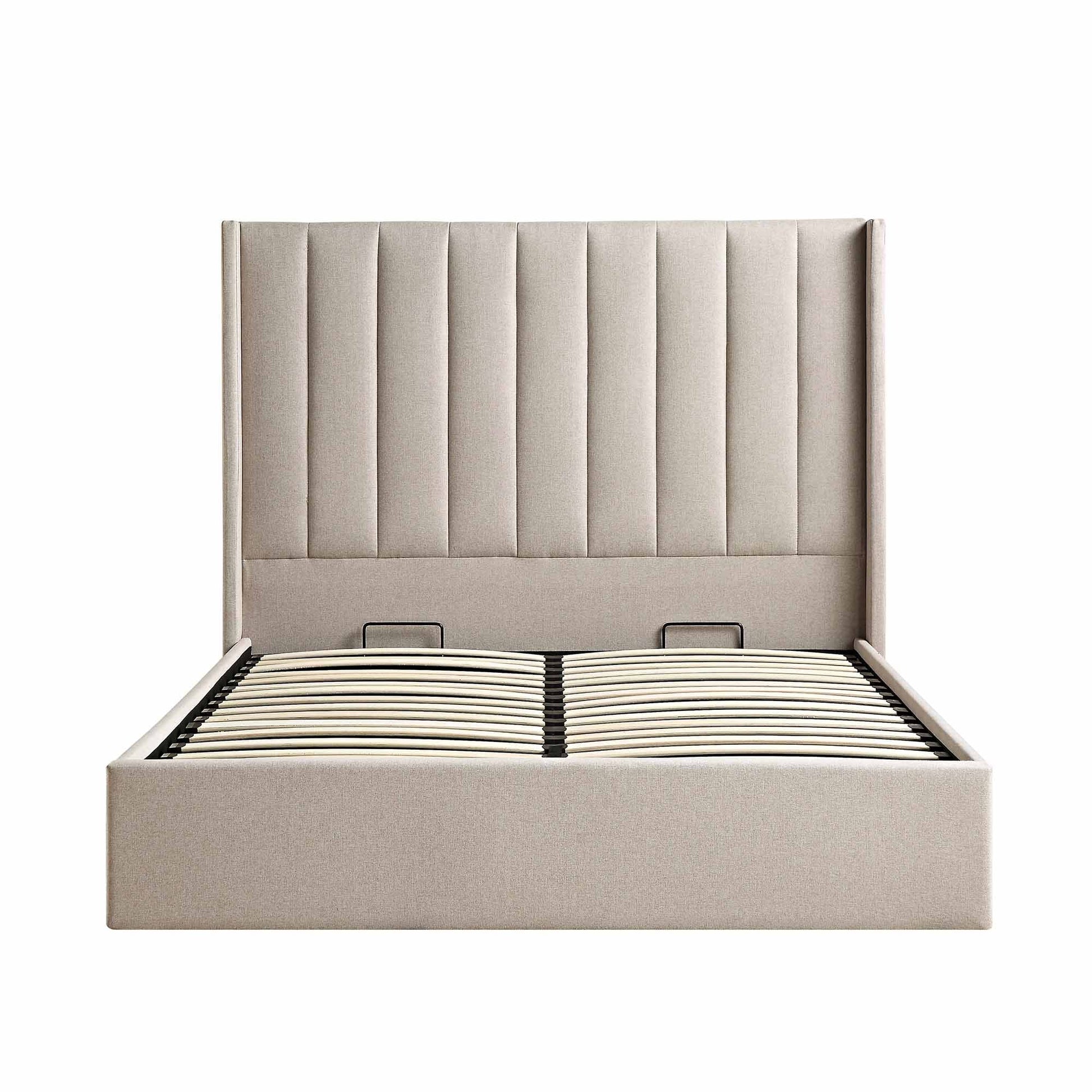 Wilton Warm Stone Fabric Ottoman Bed with Storage
