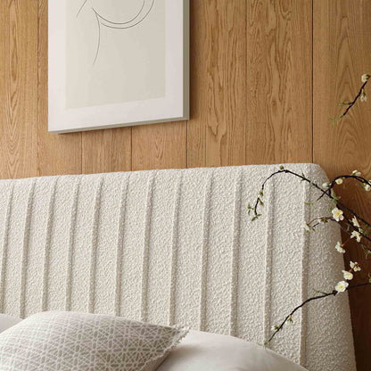Helia Pleated Ottoman Bed with Storage, Beige Boucle