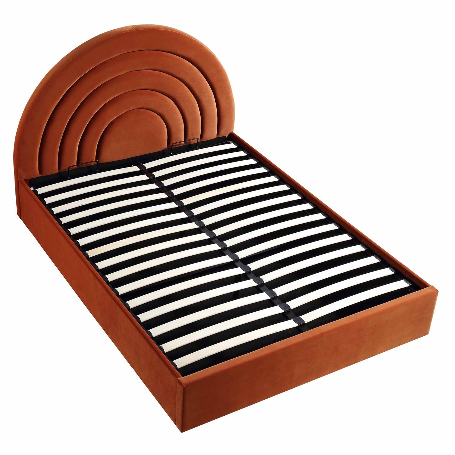 Archer Rust Velvet Ottoman Bed with Storage