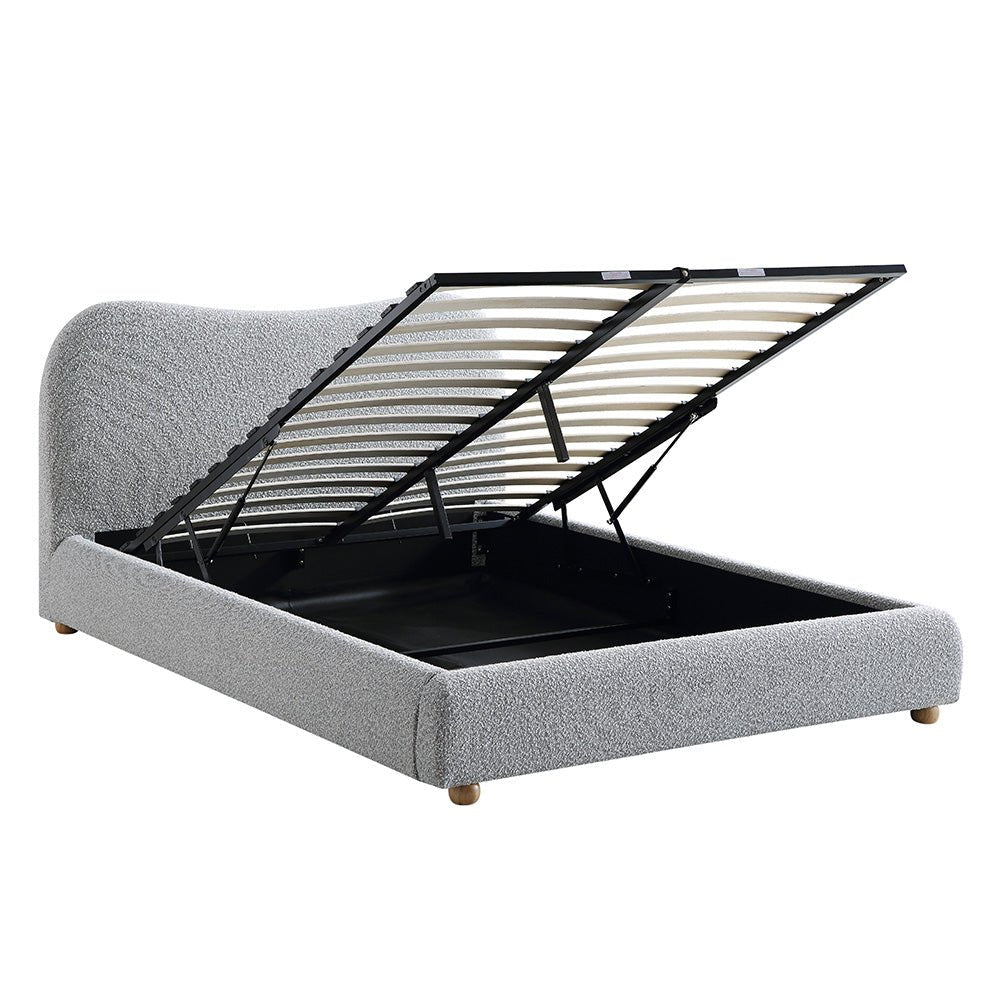 Egerie Curved Headboard Mist Grey Boucle Ottoman Bed with Storage