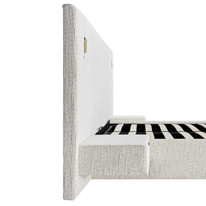Tremezzo Oversized Ottoman Bed with Storage, Beige Textured Fabric