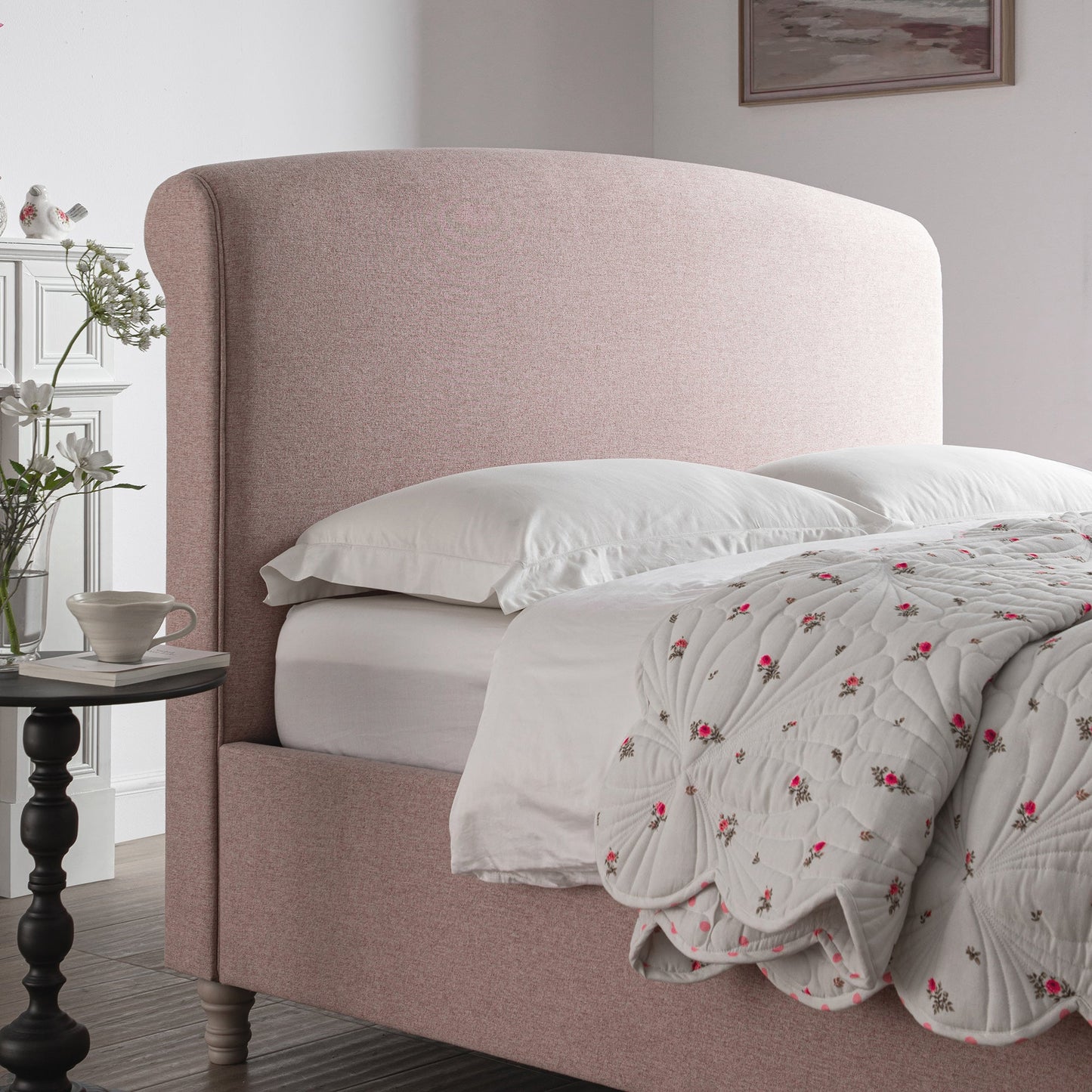 Porchester Ottoman Bed with Storage, Sleigh, Rosewater Pink Fabric