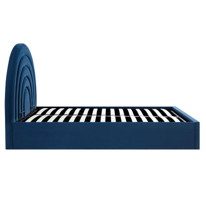 Archer Navy Blue Velvet Ottoman Bed with Storage