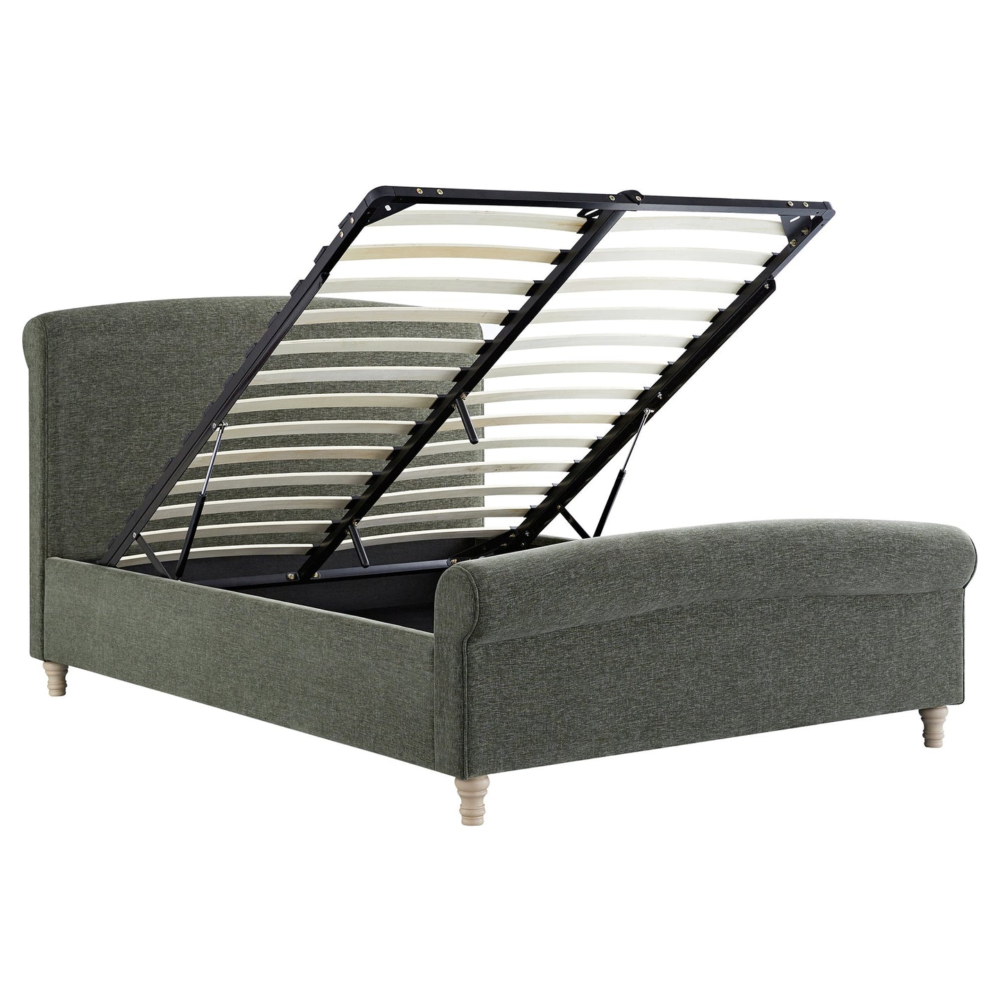 Porchester Ottoman Bed with Storage, Sleigh, Forest Green Chenille