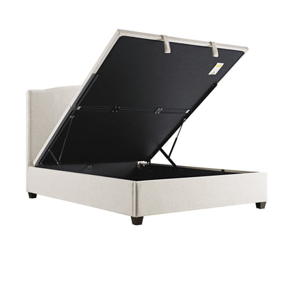 Chilworth Upholstered Ottoman Bed with Storage, Ivory Weave Fabric