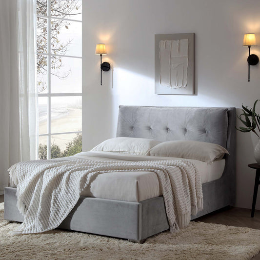 Hadley Grey Velvet Ottoman Bed with Storage