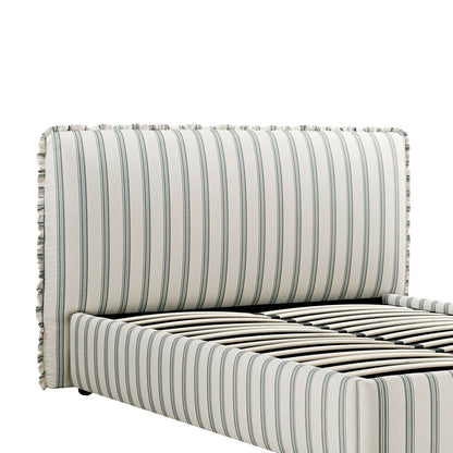 Celeste Upholstered Bed with Storage with Ruffled Headboard, Laurel Green Stripe