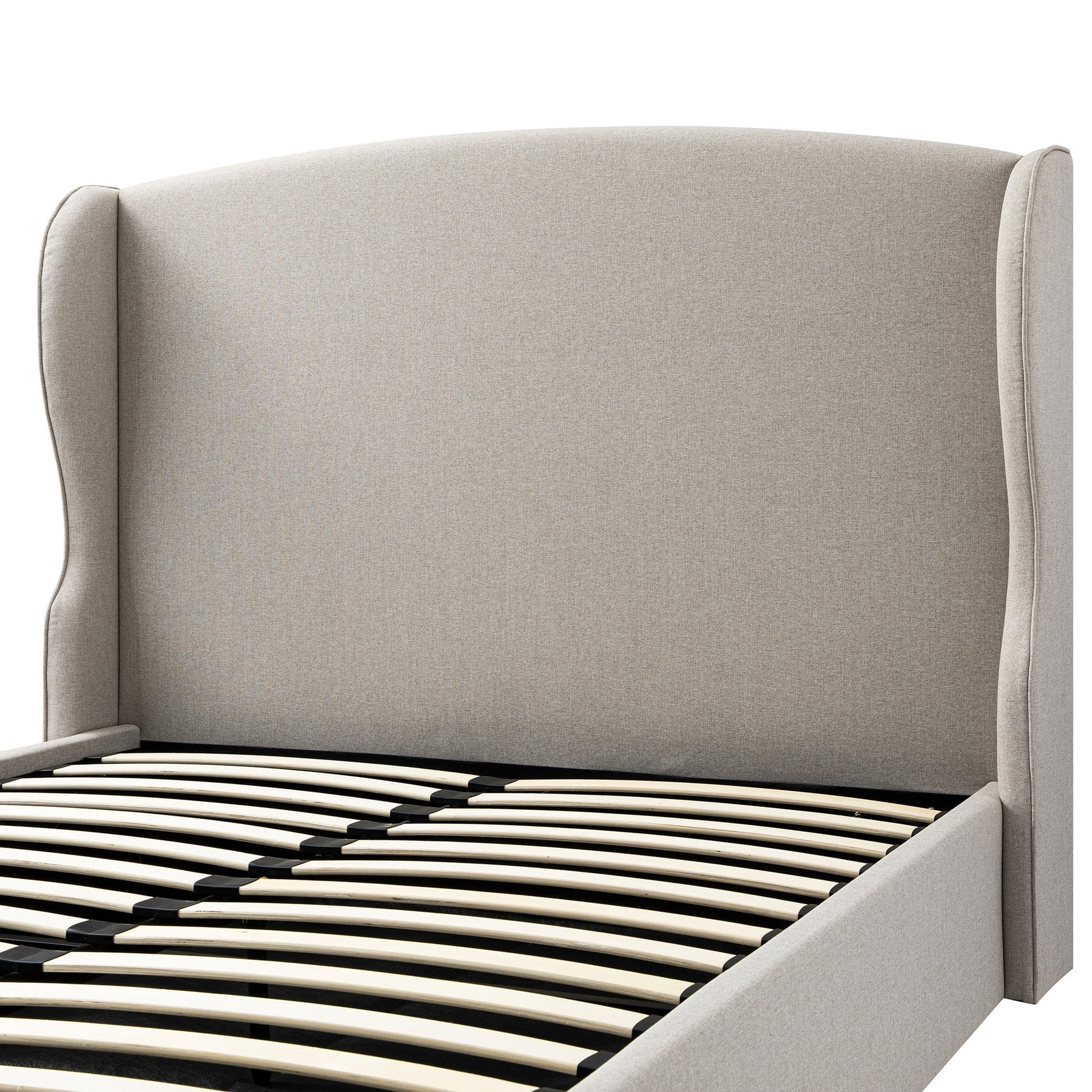 Kimberly Winged Upholstered Bed with Storage, Sand Fabric