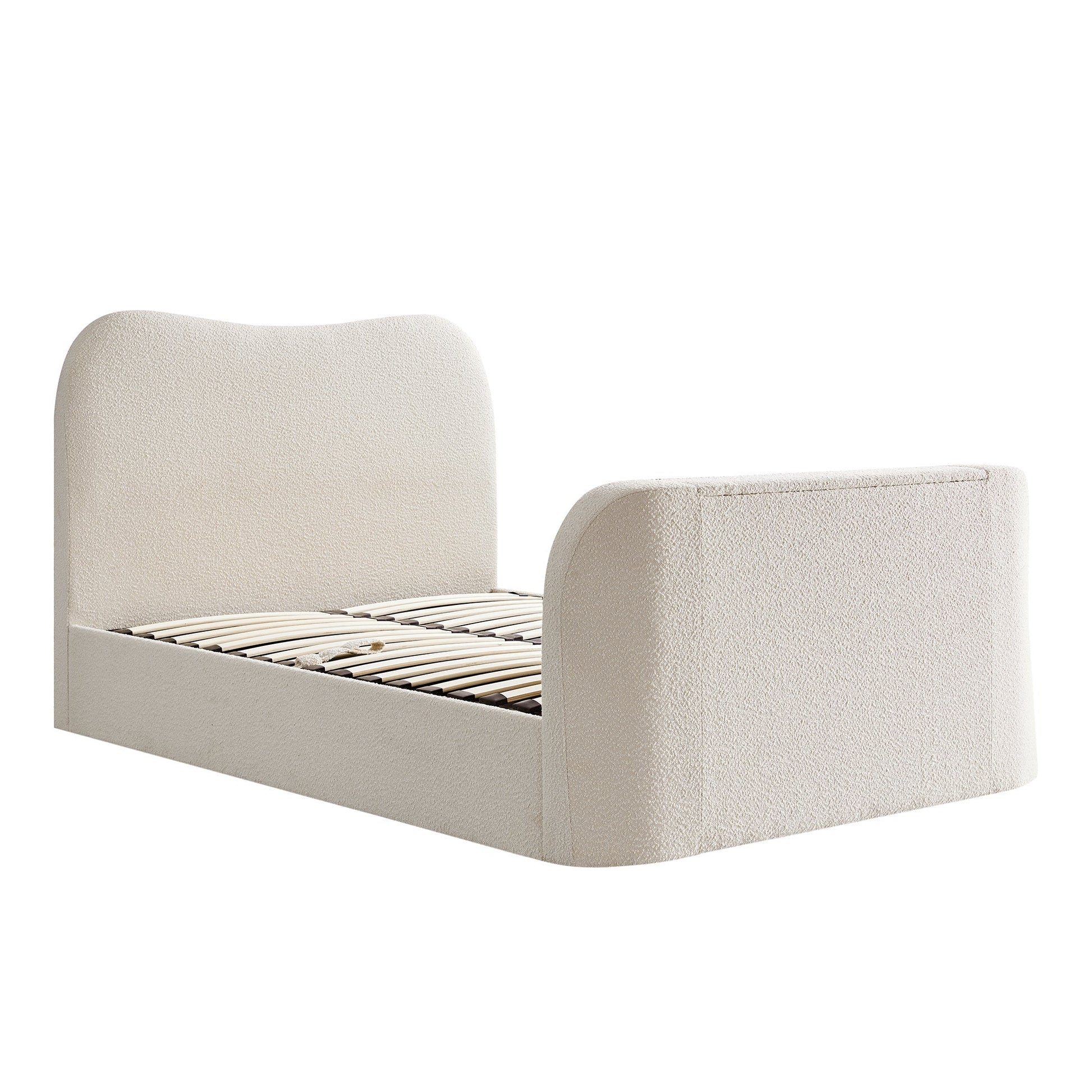 Egerie Curved Headboard Beige Boucle TV Bed with Ottoman Storage