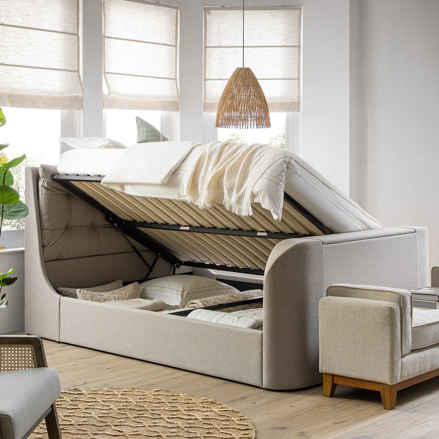 Hadley Stone Fabric TV Bed with Ottoman Storage