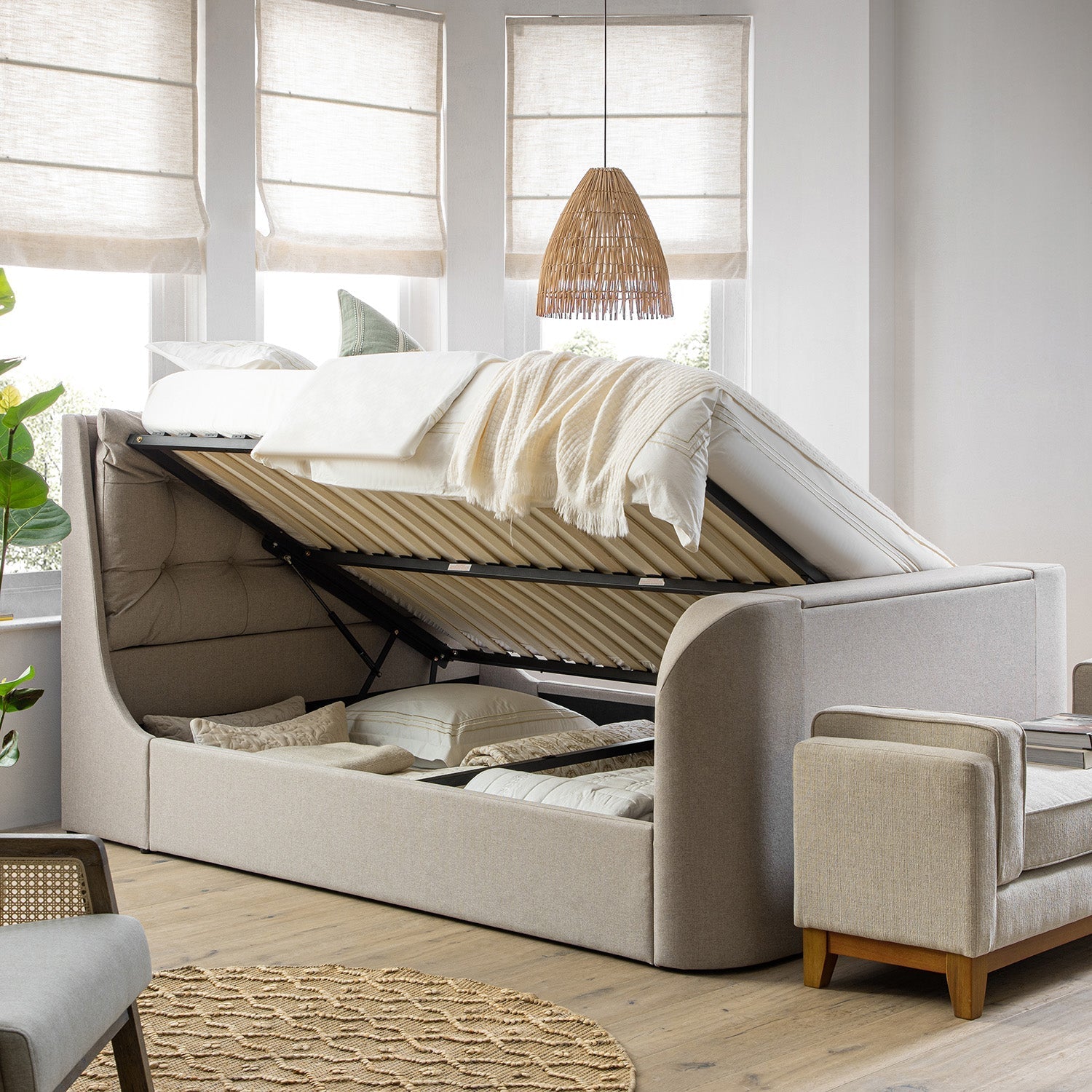 Hadley Stone Fabric TV Bed with Ottoman Storage