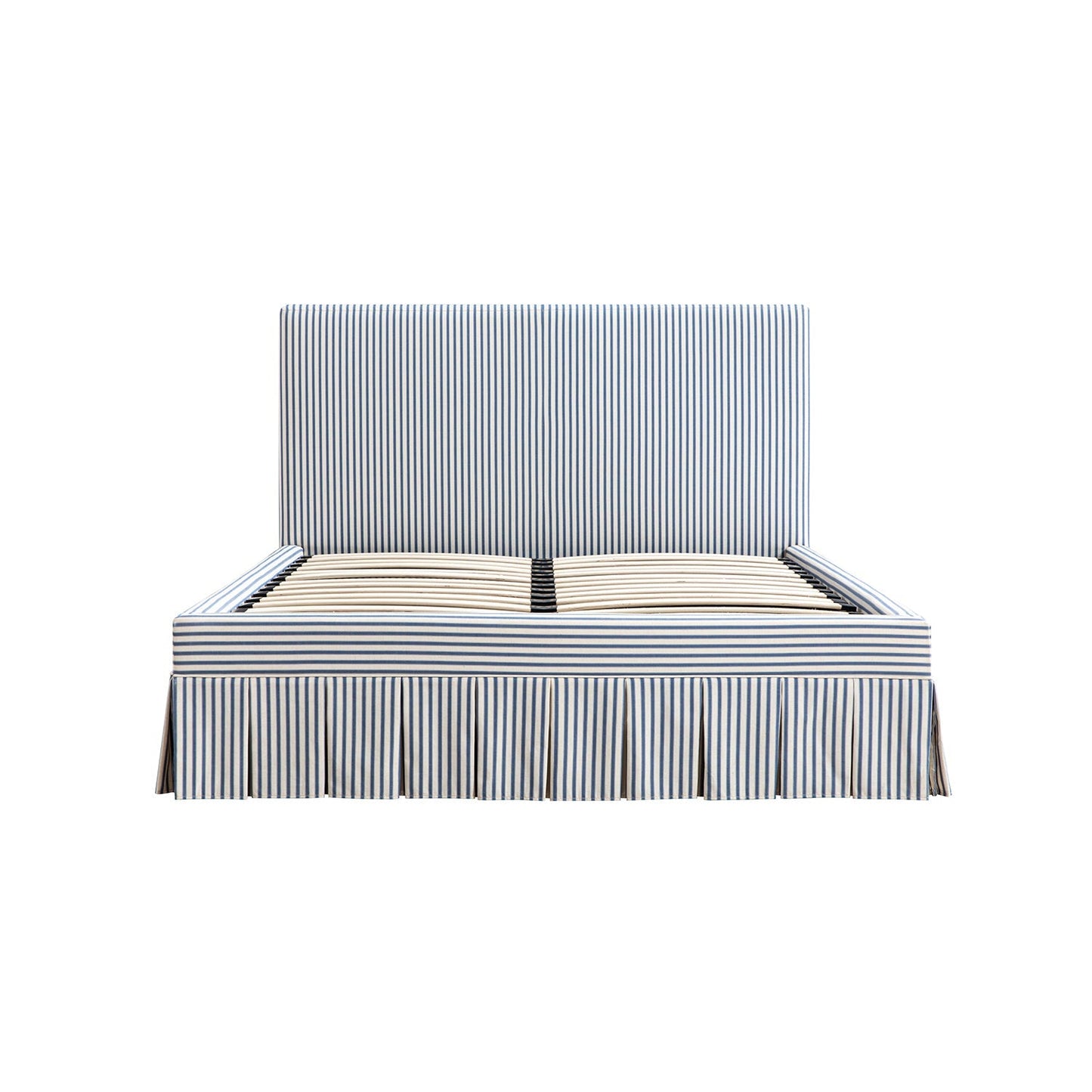 Egerton Box-Pleat Ottoman Bed with Storage, Blue Striped Linen