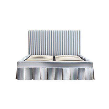 Egerton Box-Pleat Ottoman Bed with Storage, Blue Striped Linen
