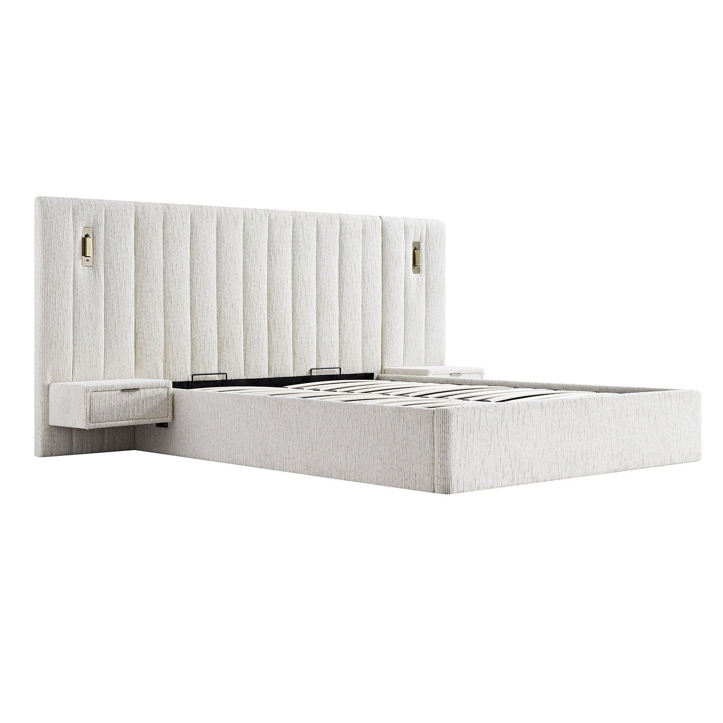 Tremezzo Oversized Ottoman Bed with Storage, Beige Textured Fabric