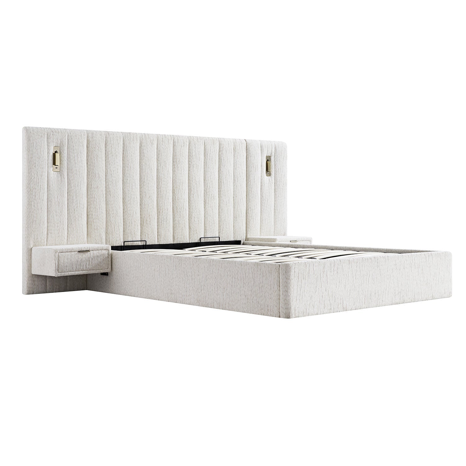 Tremezzo Oversized Ottoman Bed with Storage, Beige Textured Fabric
