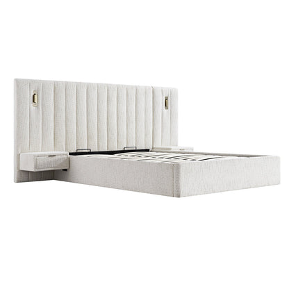 Tremezzo Oversized Ottoman Bed with Storage, Beige Textured Fabric