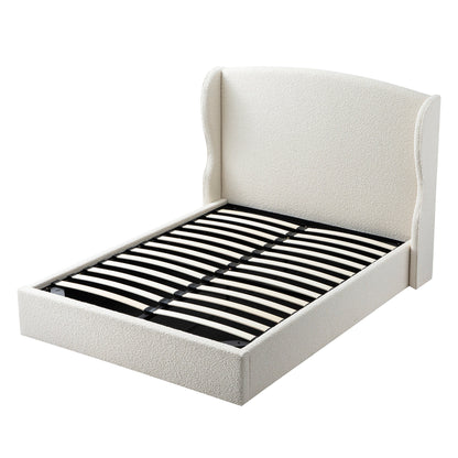 Kimberly Winged Upholstered Bed with Storage, Ecru Boucle