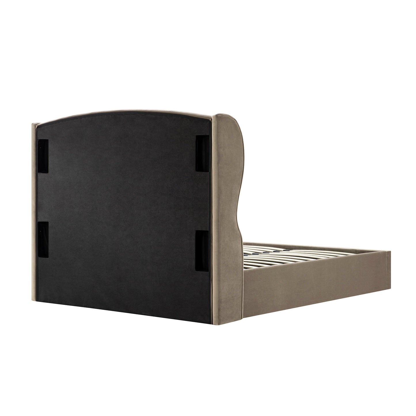 Kimberly Winged Upholstered Bed with Storage, Taupe Velvet