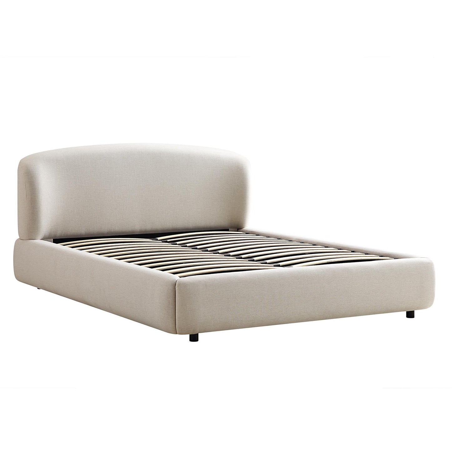 Constance Winged Headboard Ottoman Bed with Storage, Beige Linen