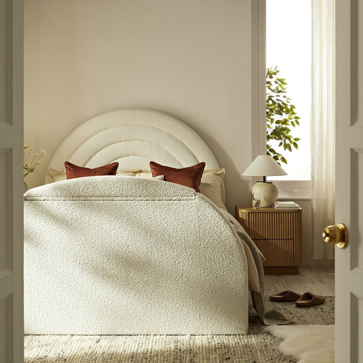 Archer White Boucle TV Bed with Ottoman Storage