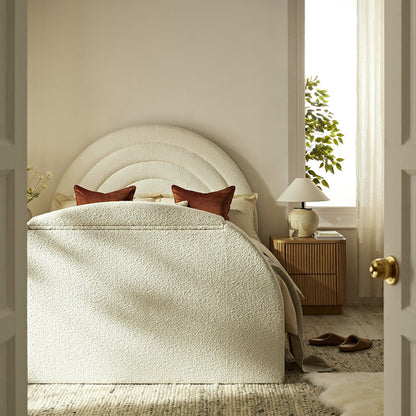Archer White Boucle TV Bed with Ottoman Storage