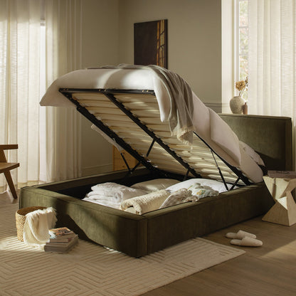 Claudine Ottoman Bed with Storage, Moss Green Corduroy