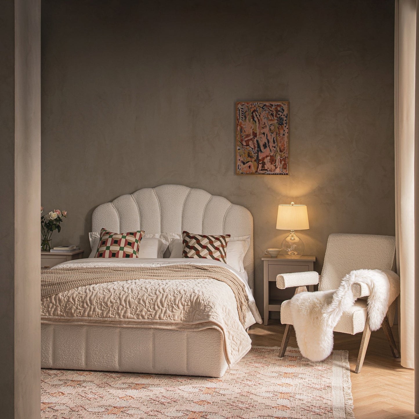 Hana Ottoman Bed with Storage, Ecru Boucle